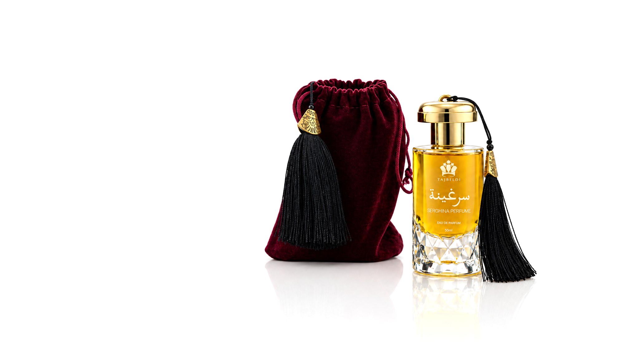 Serghina Eau de Parfum 50 ml with its burgundy velvet pouch
